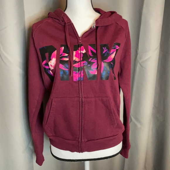 PINK Victoria's Secret Jackets & Blazers - Women’s Burgundy PINK Zip Up Hoodie Sz M